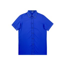 Personalized men's short-sleeved shirt, blue, right-angle collar style, contrasting placket design R415 Personalized men's short-sleeved shirt, blue, right-angle collar style, contrasting placket design R415